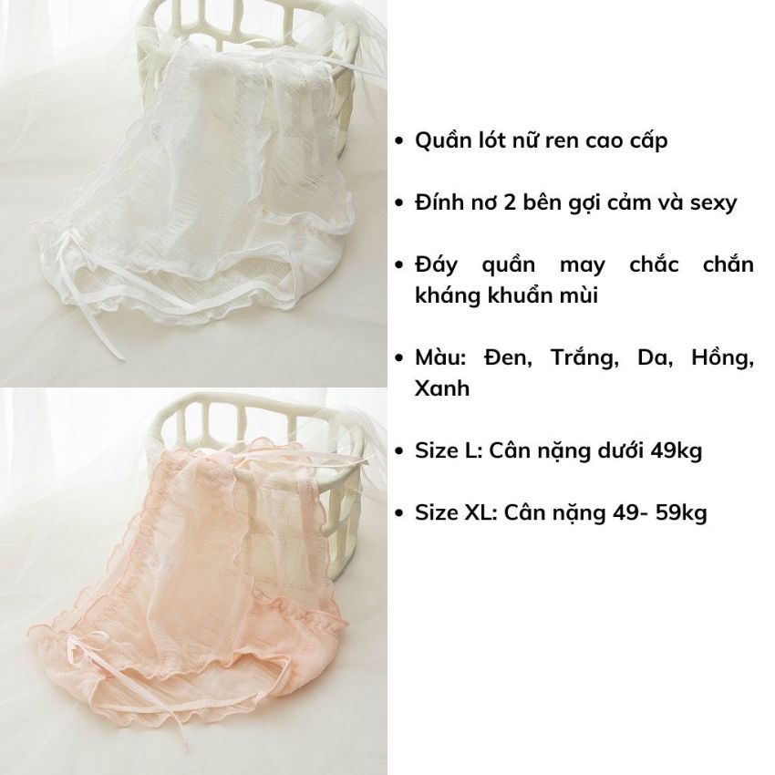 Quần lót nữ cao cấp co dãn mỏng nhẹ, quần chíp nữ ren sexy, gợi cảm đính nơ 2 bên Bellar_bra L4683
