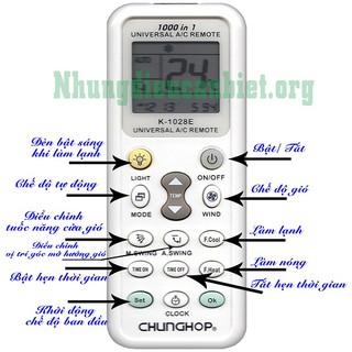 Remote Máy Lạnh Đa Năng 1000 in1 K-1028E