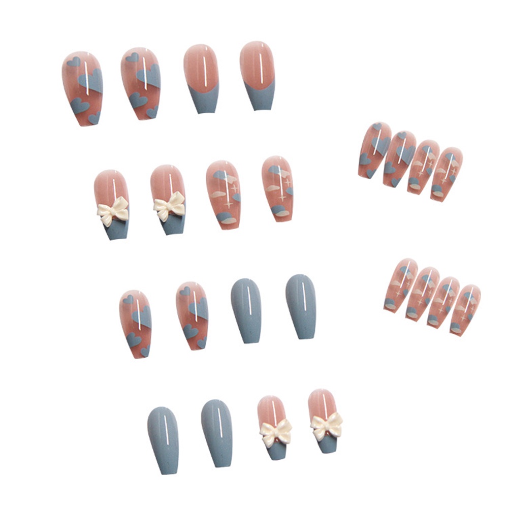 Set 24 Móng Tay Giả Họa Tiết Hoạt Hình Phối Nơ Có Thể Tháo Rời Tiện Dụng