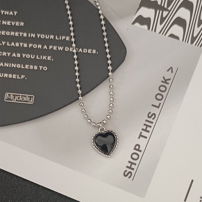 Vòng cổ Mặt Hình Trái Tim Đính Đá Pha Lê Đen Phong Cách Hàn Quốc Thời Trang Cho Nữ