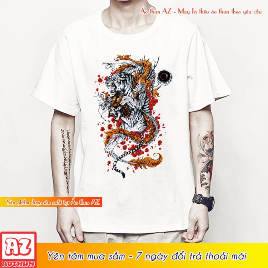Áo thun in hình Cọp Vs Rồng 3D Phong cách Nhật Bản - Form Rộng BIGSIZE F488 !