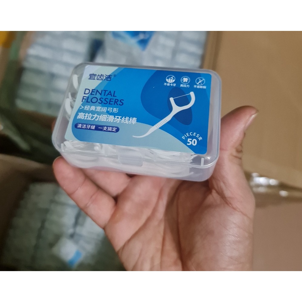 Hộp 50 Cây Tăm Chỉ Nha Khoa Chiếc Tăm Chỉ Nha Khoa Bảo Vệ Răng Miệng Chống Sâu Răng