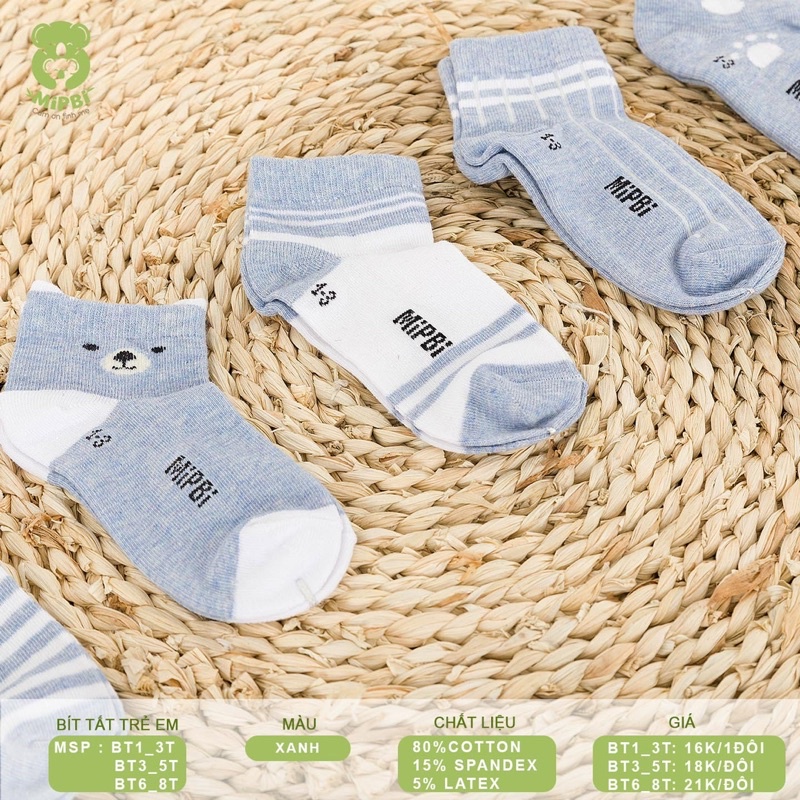 {Nhùn Nhùn}Tất/Vớ cotton Mipbi từ 1 tuổi đến 8 tuổi(3 màu như hình)