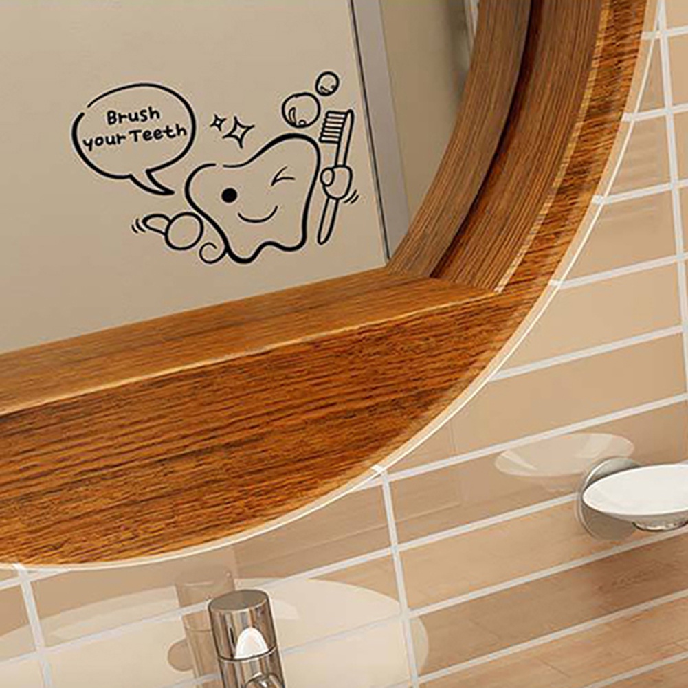 Sticker dán tường hình chữ Brush your teeth/shower hoạt hình bằng vinyl trang trí tường dễ thương