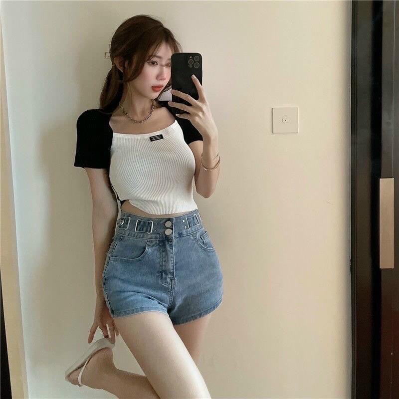 quần shorts jean rút dây co giãn tốt lưng siêu cao ( hình thật 100%)
