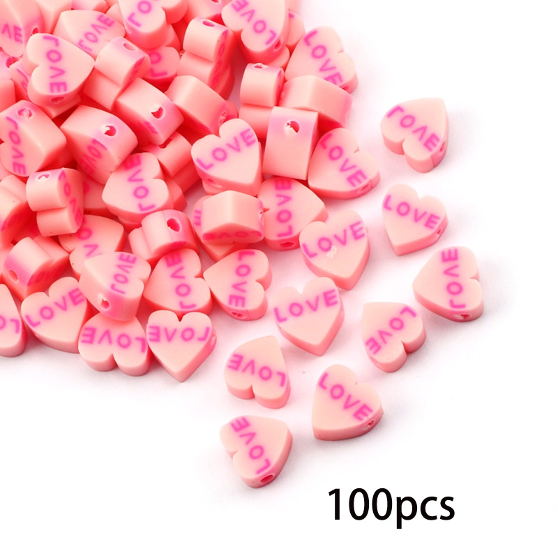 Sa Set 50 / 100 Hạt Xỏ Lỗ Hình Trái Tim Dùng Để Làm Đồ Trang Sức Thủ Công