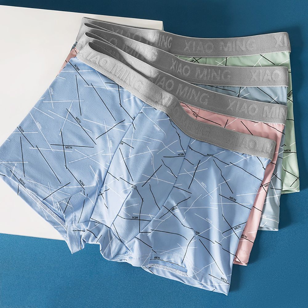 Quần lót boxer bằng lụa mỏng cạp vừa in chữ thoáng khí phong cách cho nam