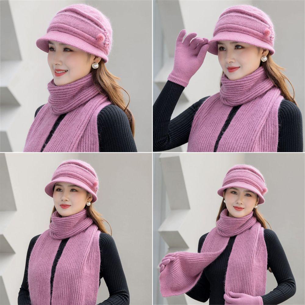 Bộ 3 Mũ Len Kèm Khăn Choàng Cổ Giữ Ấm Mùa Đông