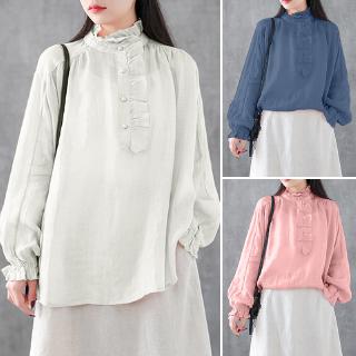 Áo kiểu tay dài cổ phối bèo thời trang cho nữ