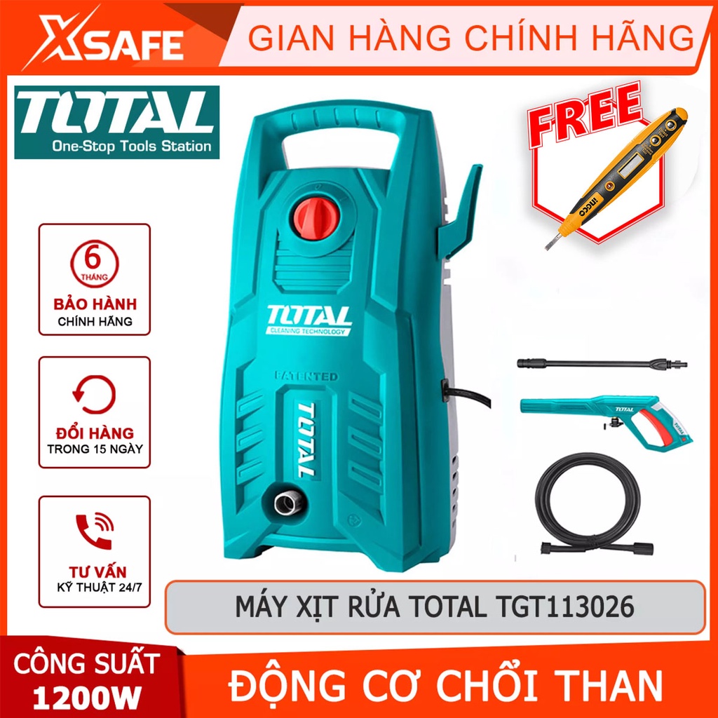 Máy xịt rửa TOTAL TGT113026 Máy rửa xe cao cấp công suất 1200w, điện áp đầu vào 220v, Áp lực tối đa 90Bar (1300 PSI)