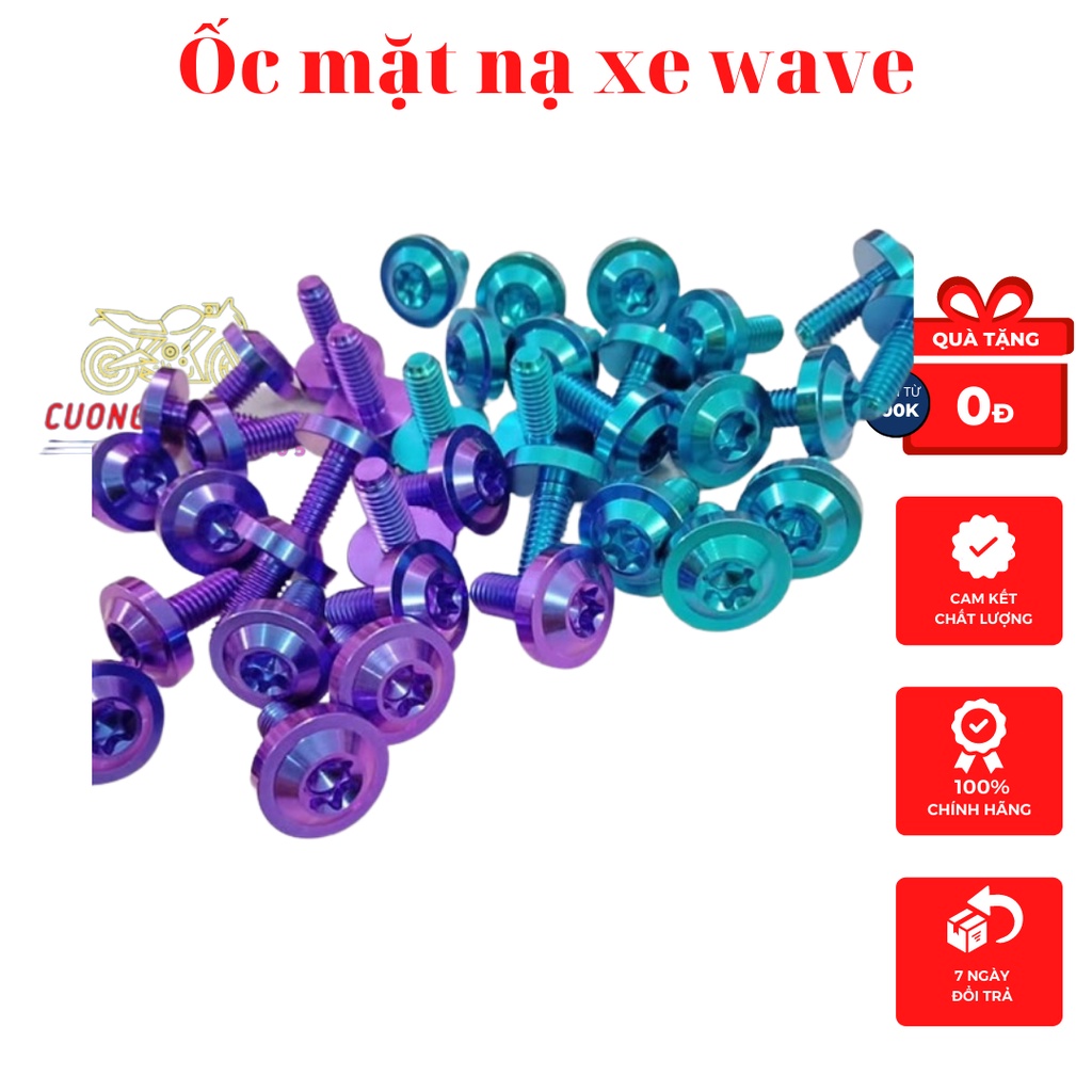 Ốc titan gr5 gắn mặt nạ xe wave a 50cc 100cc 2006 - 2016 xanh lục bảo tím hàng sịn
