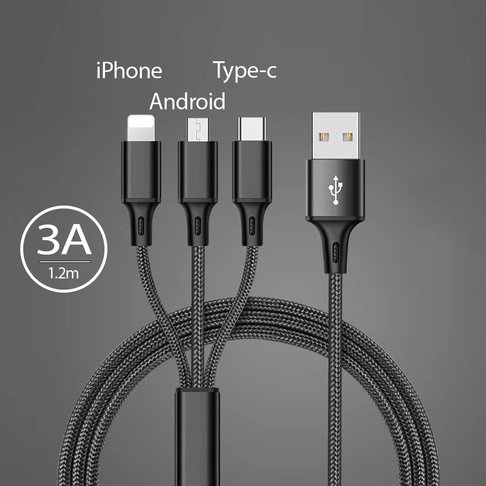 3 in 1 cable iphone Lightning USB Android Micro USB Type-C Data Sync Charging Cables