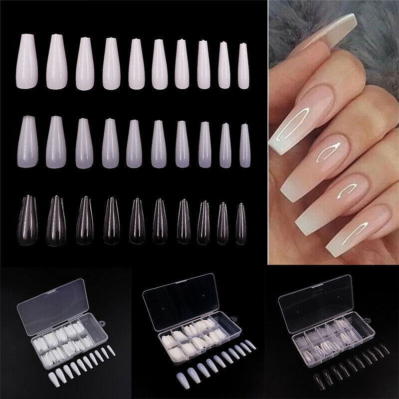 Bộ 100 Móng Tay Giả Múa Ba Lê Màu Trắng / Trong Suốt / Tự Nhiên