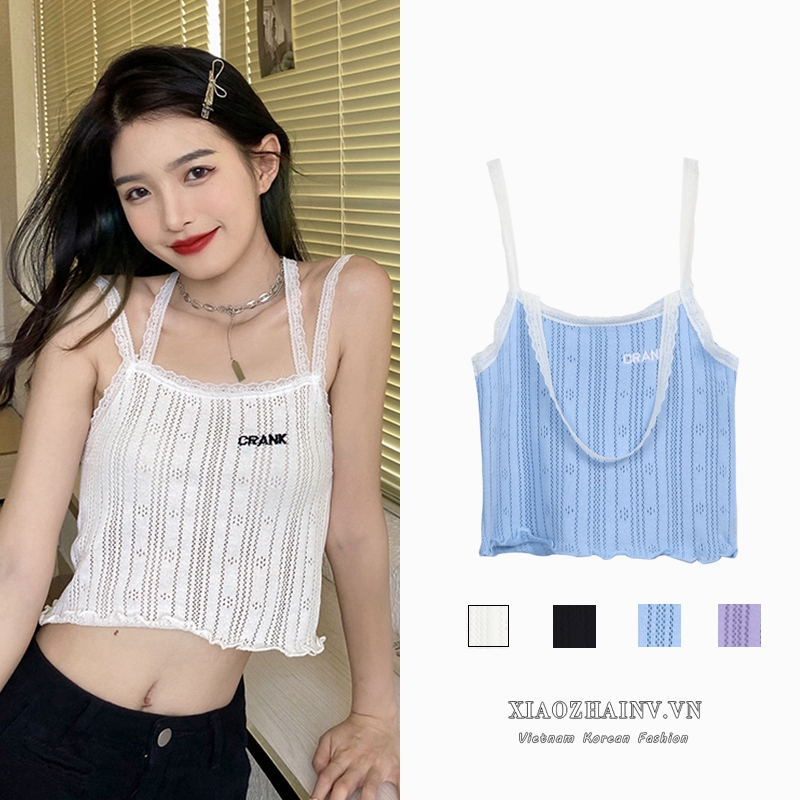 Áo lửng phối ren XIAOZHAINV 4 màu sắc thời trang phong cách Hàn Quốc quyến rũ