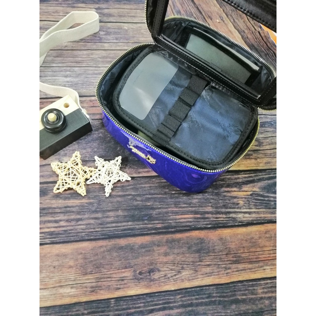 Hộp đựng mỹ phẩm có kính màu xanh dương đậm PU #RebeccaBonbon chú cún Nhật Bản