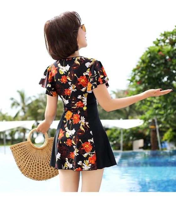 Bikini Đồ bơi đi biển váy phối hoa cho các mẹ trung niên, người lớn tuổi, áo tắm đi biển cho mẹ