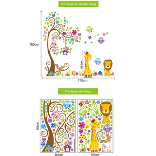 Decal dán tường cây và thú cho bé (vườn thú size to) T107