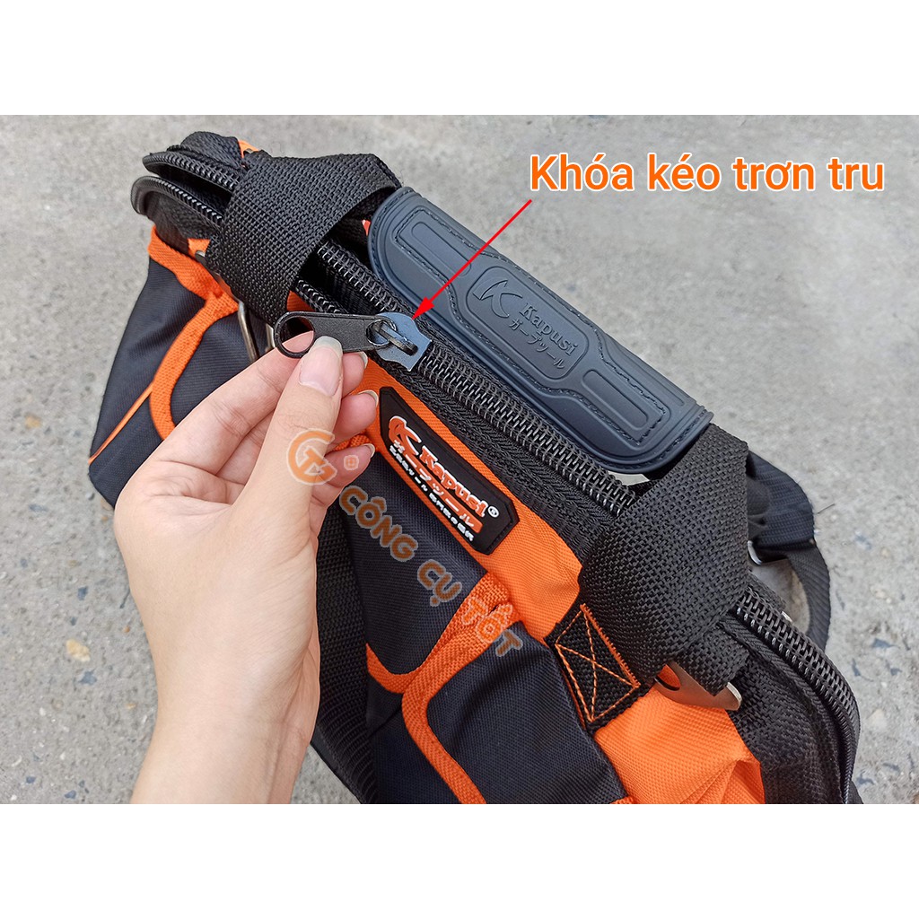 Túi đồ nghề Kapusi 17 inch kèm 8 túi phụ bằng vải dù đáy nhựa cứng Nhật Bản