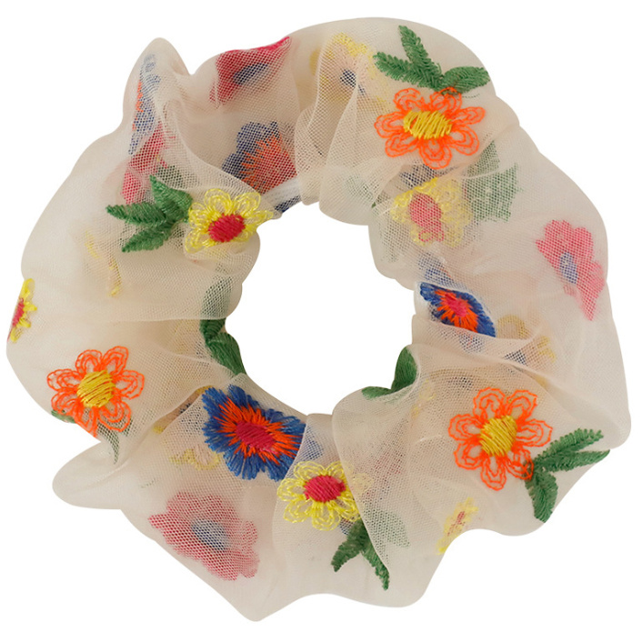Dây buộc tóc Scrunchies thêu hoa ngũ sắc HD54