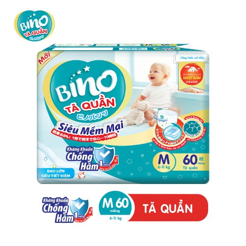 [Mã BMBAU50 giảm 7% đơn 99K] Tã quần Bino M60 (6-11kg) - Công nghệ Nhật Bản kháng khuẩn