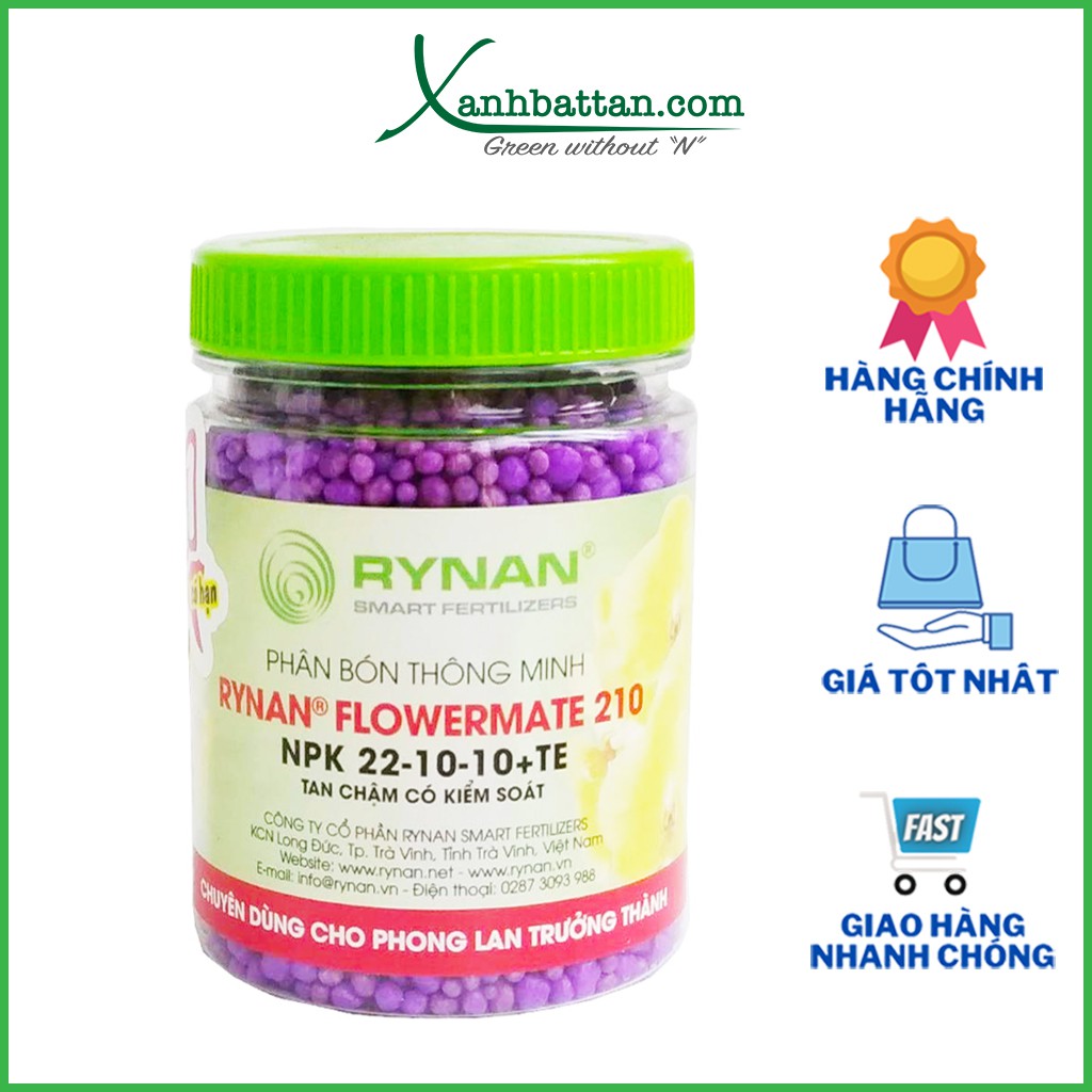 Phân tan chậm thông minh RYNAN 210 bổ sung dinh dưỡng, dùng cho lan trưởng thành lọ 150 gram