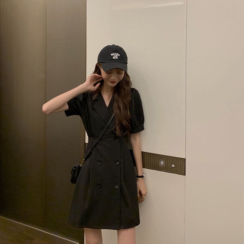 AMOI Đầm Ngắn Tay Cổ Chữ V Phong Cách Retro Thời Trang 2022