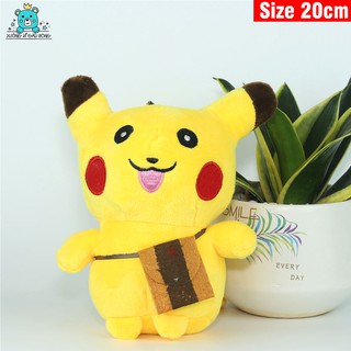 Gấu bông pikachu nằm size 20cm có móc treo dễ thương chất nhung mềm mại