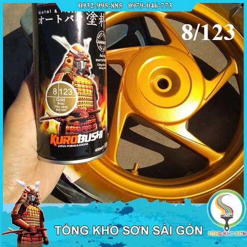 Bình sơn xịt 123 màu vàng đồng Gold - Son xit Samurai dành cho xe máy ô tô