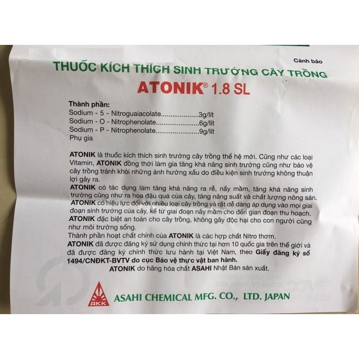 1 HỘP 10 GÓI Atonik thuốc kích thích sinh trưởng cây trồng