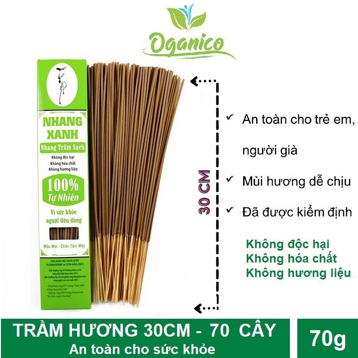 Nhang xanh trầm hương sạch an toàn ít khói dùng cho phòng máy lạnh Hộp 70 cây dài 30cm OGANICO 6