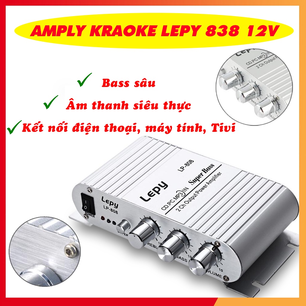 Ampli mini công suất Lớn, âm ly âm thanh siêu hay Lepy LP-838 + nguồn 12v3a xịn
