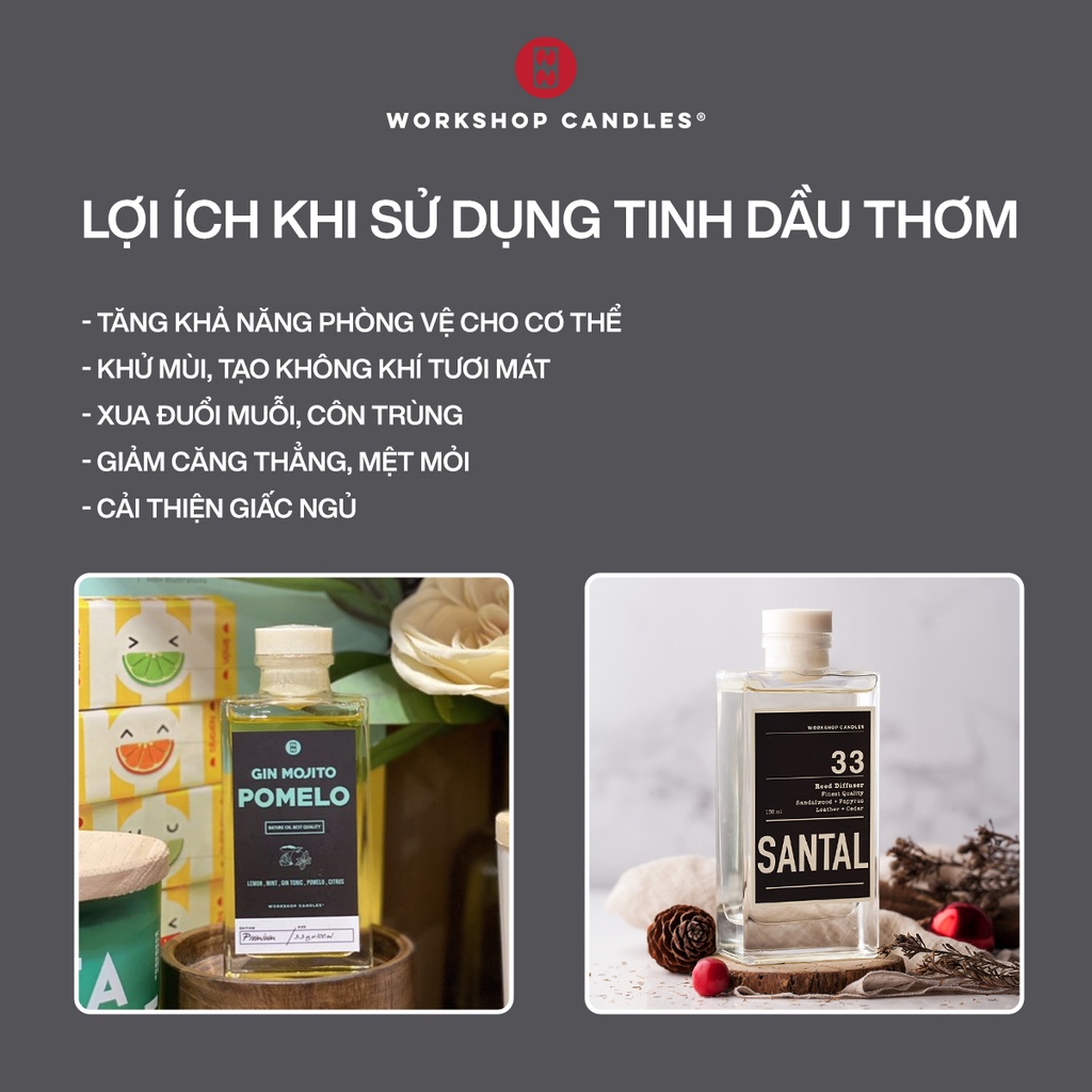 Tinh dầu thơm phòng Santal 33 Workshop Candles H&H Home 150ml hương unisex mạnh mẽ lôi cuốn