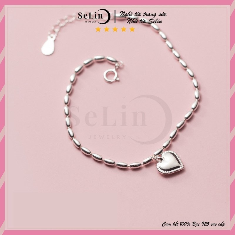 Lắc tay bạc vòng tay bạc 925 nữ cao cấp hình trái tim đơn giản, cá tính SELIN JEWELRY - 0014