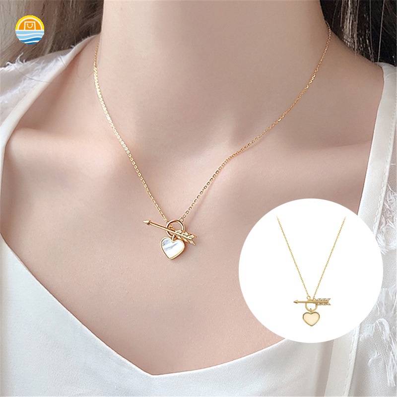 Vòng cổ mặt hình trái tim màu vàng đào mũi tên tình yêu cupid làm quà tặng lễ tình nhân lãng mạn JP2