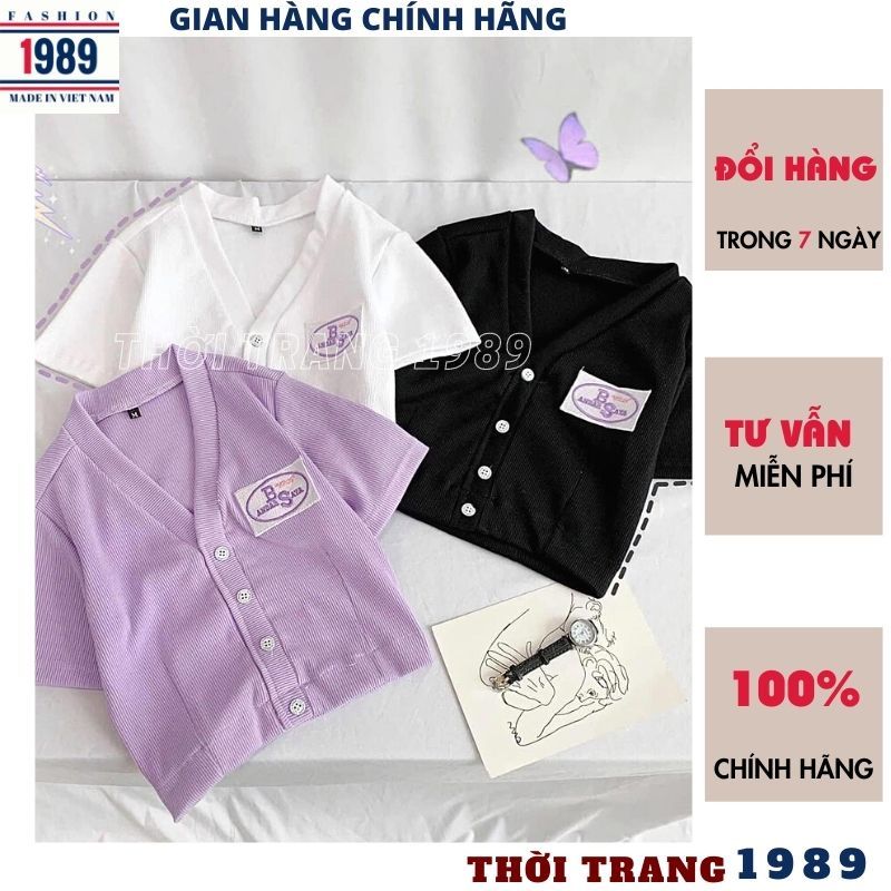 Áo thun croptop nữ cổ v in logo chất cottong mềm mịn ulzzang 5 mầu -PHƯƠNG VŨ 1989