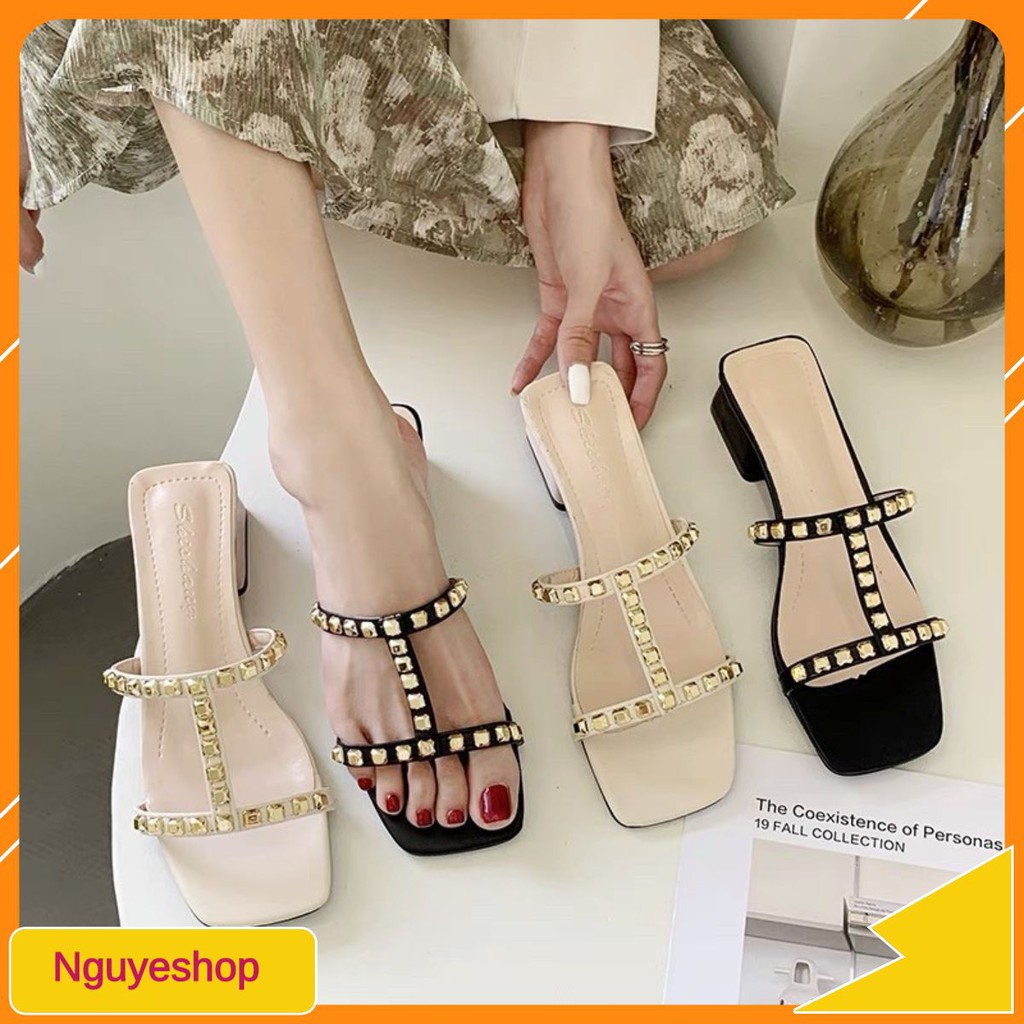 (ORDER) Guốc đinh tán da mềm 3cm BIG SIZE 35-43