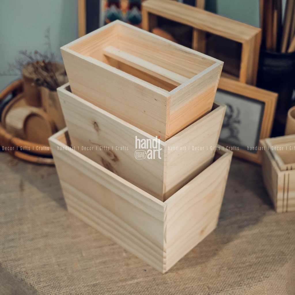 Bộ 3 Chậu gỗ cắm hoa hình thang - Wooden flower pot