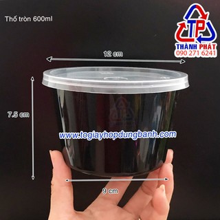 Thố nhựa tròn đen 600ml - Hộp nhựa đen đựng canh - Hộp nhựa đen đựng súp - Hộp nhựa đen đựng chè