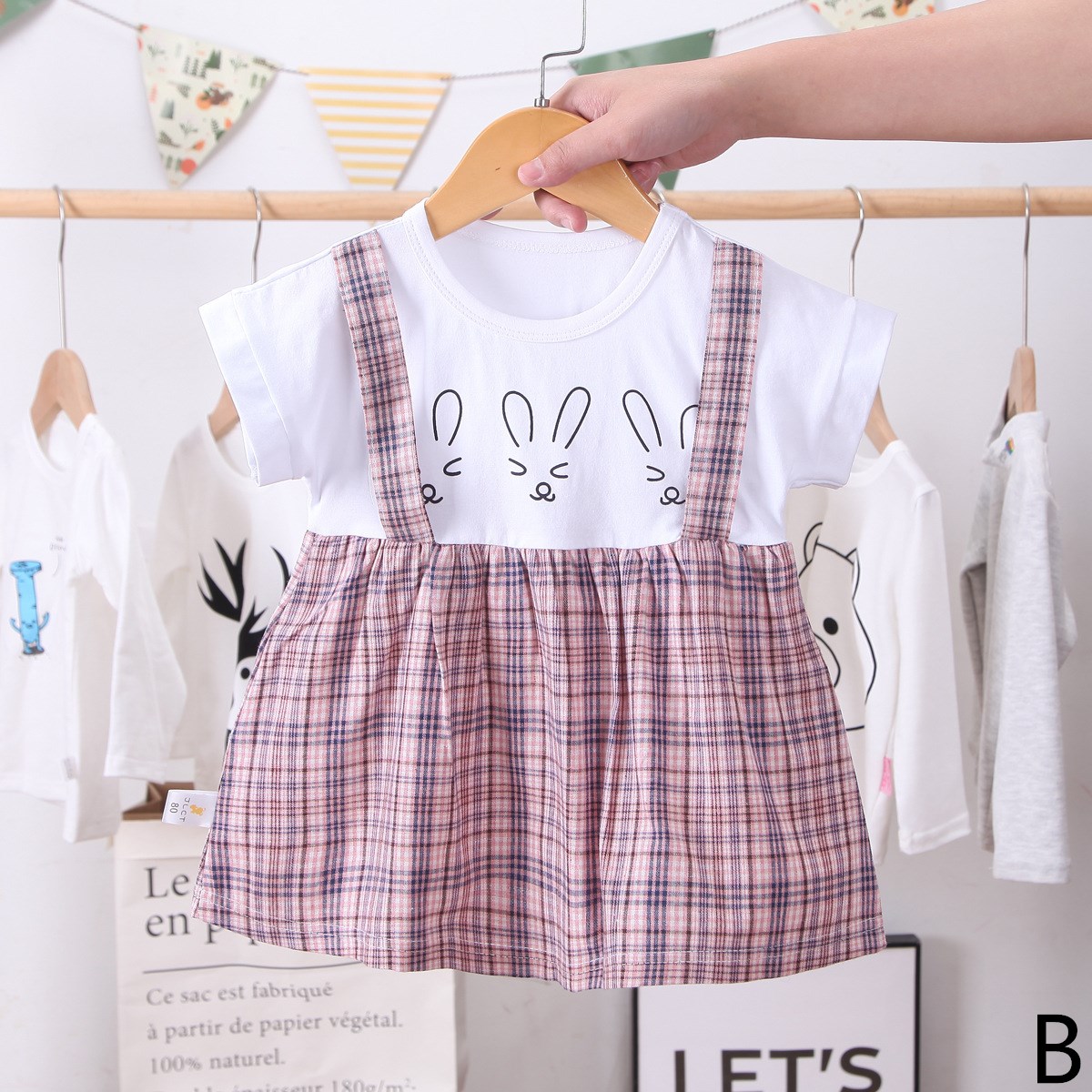 【TS】Dress Kids Girls Clothes Simple Casual Korean Style Cute Print Of Three Rabbits Leisure Squares Newarrival Skirt