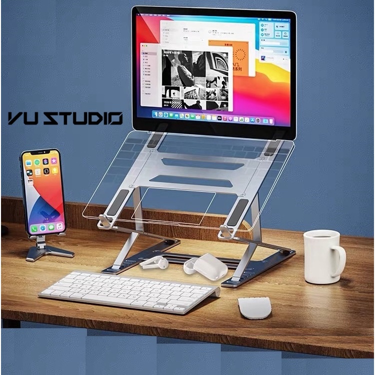 ▽☾№Giá đỡ laptop nhôm N8 P55 thiết kế thông minh 2 tầng 15 nấc điều chỉnh độ cao, nâng tản nhiệt