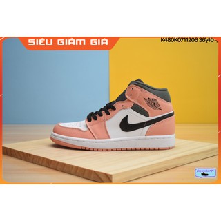 (FULL BOX + QUÀ TẶNG) Giày thể thao Air Jordan 1 Mid Pink Quartz (GS) cổ cao siêu phong cách dành cho nam và nữ