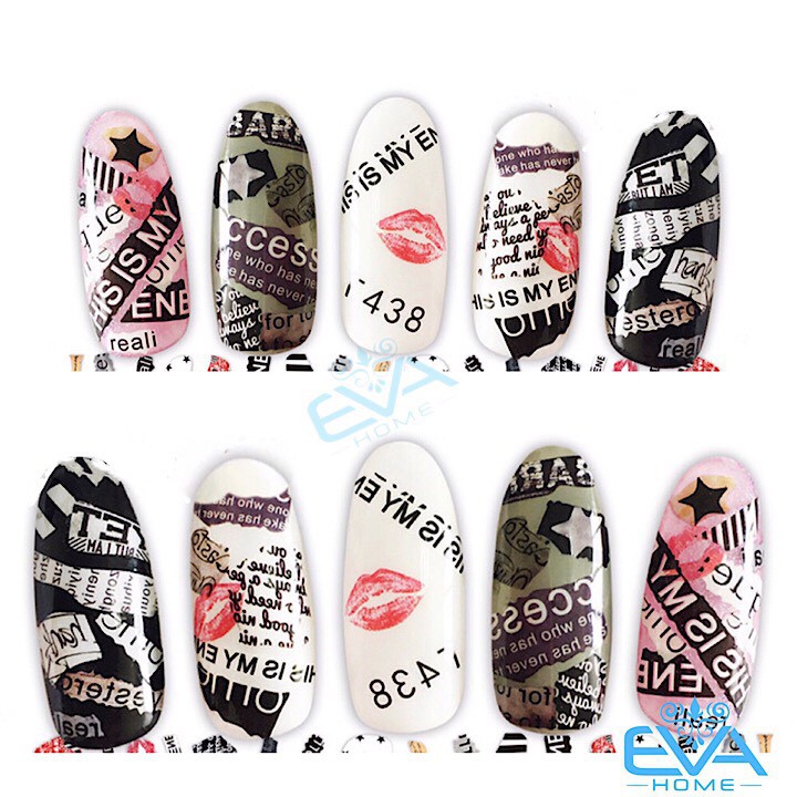Miếng Dán Móng Tay 3D Nail Sticker Tráng Trí Hoa Văn Hoạ Tiết Chữ Viết Alphabet F438