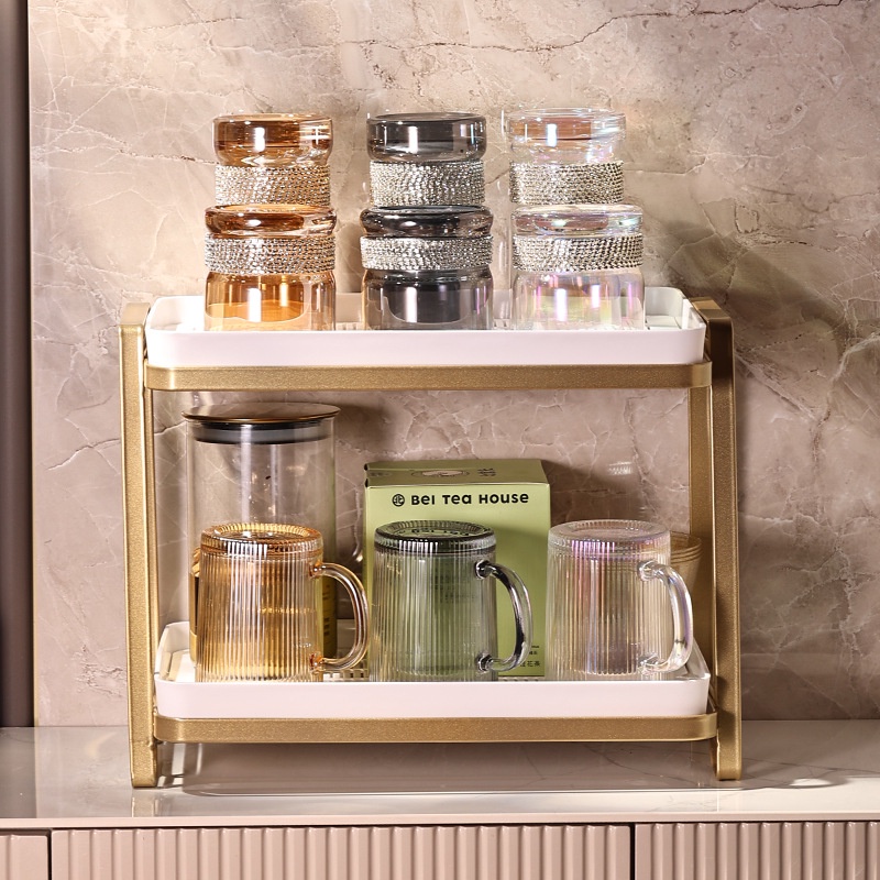 Only HOUSE Giá Sắt Hai Tầng Để Tách Trà / Cốc Nước Cao Cấp Phong Cách Nghệ Thuật Sang Trọng