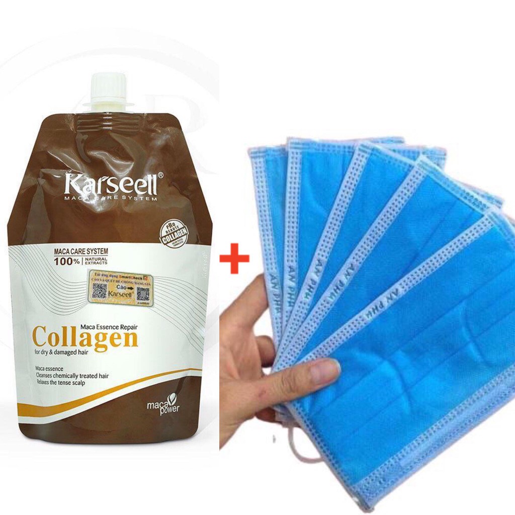 COMBO tặng 5 khẩu trang kháng khuẩn ủ tóc colagel karseel phục hồi tóc-hương nước hoa