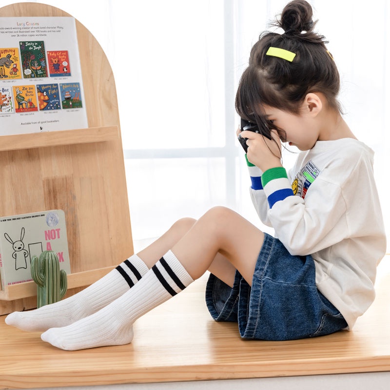 Vớ Cotton Cổ Cao Màu Sắc Trơn Thời Trang Cho Học Sinh