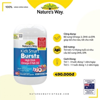 [CHÍNH HÃNG] Kids Smart Omega3 Fish Oil Trio Phát triển trí não và thị lực cho bé