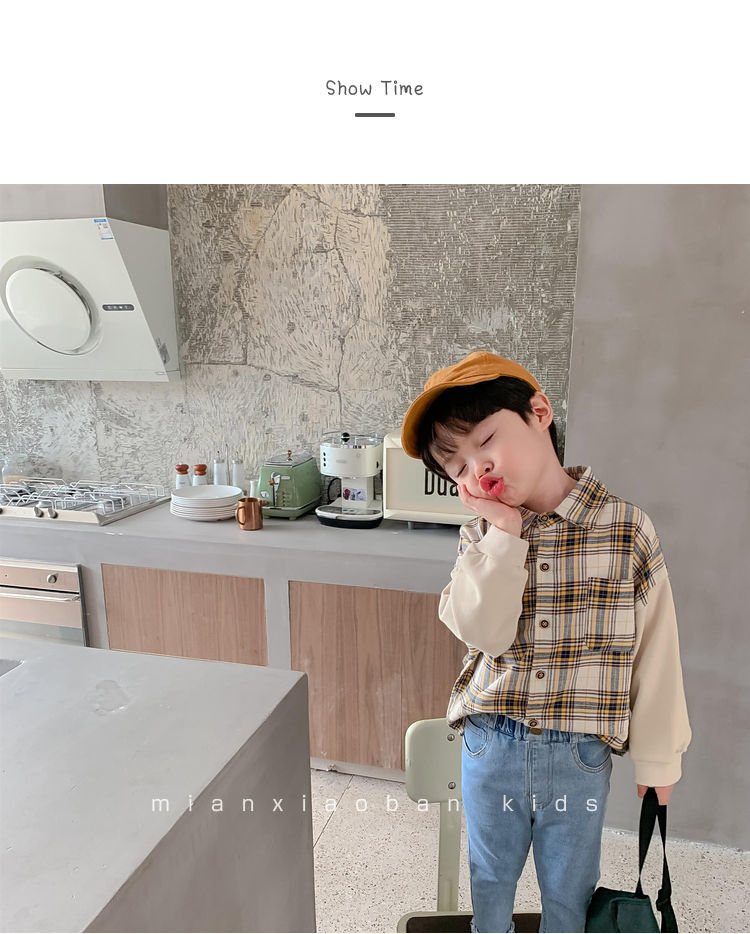 Áo sơ mi dài tay họa tiết caro phong cách Hàn Quốc thời trang mùa thu cho bé trai