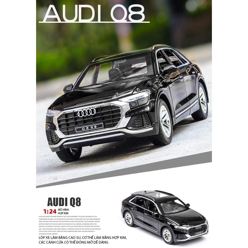 Xe mô hình Audi Q8 tỉ lệ 1:24, chất liệu hợp kim, 3 màu Đen, Trắng, Đỏ