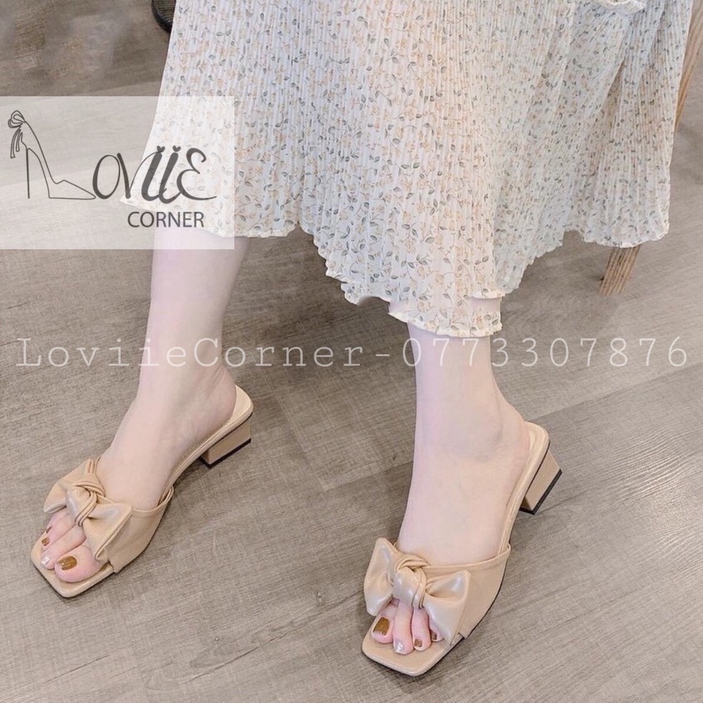 DÉP CAO GÓT LOVIIECORNER THỜI TRANG - GUỐC NỮ ĐẾ VUÔNG NƠ MỀM GÓT TRỤ 3 PHÂN D210397