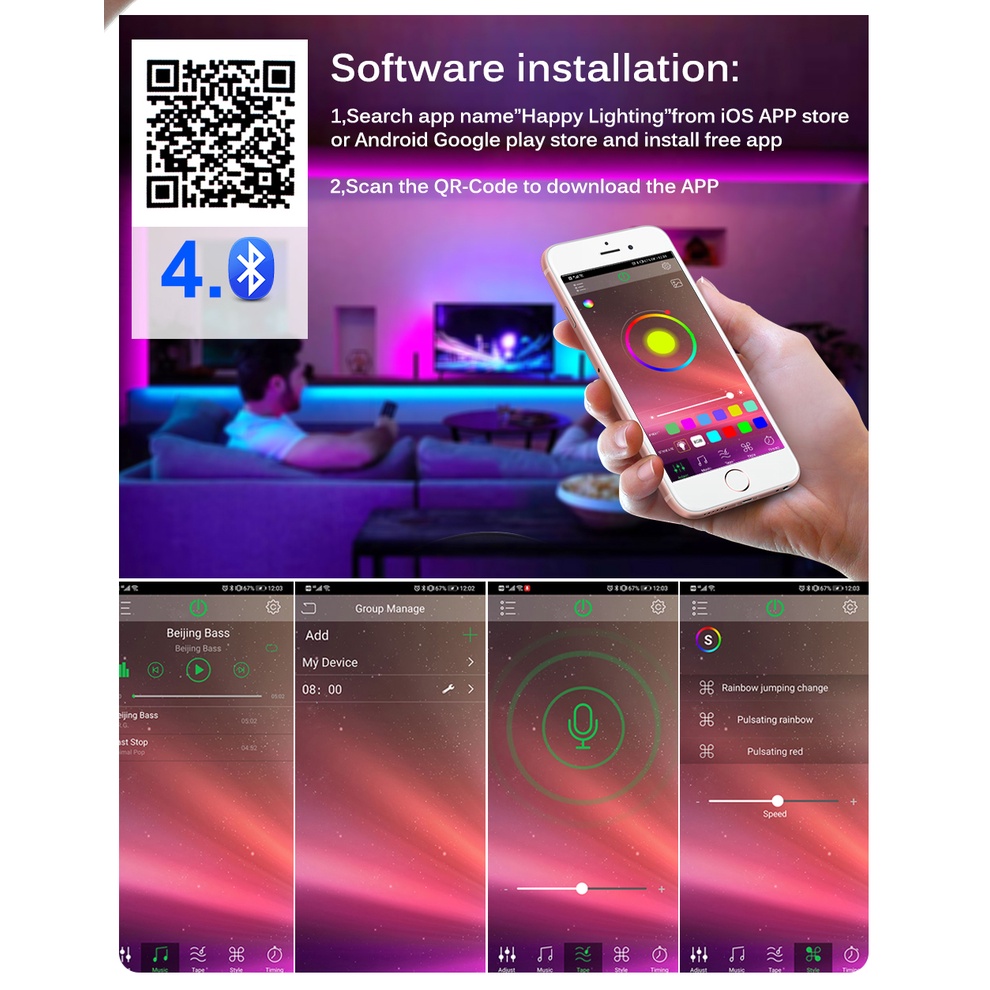 Dây Đèn Led Smd 5050 Rgb 5m 10m 20m TikTok Đèn Màu Trang Trí Điều Khiển Từ Xa Ir / Wifi / Bluetooth Tiện Dụng